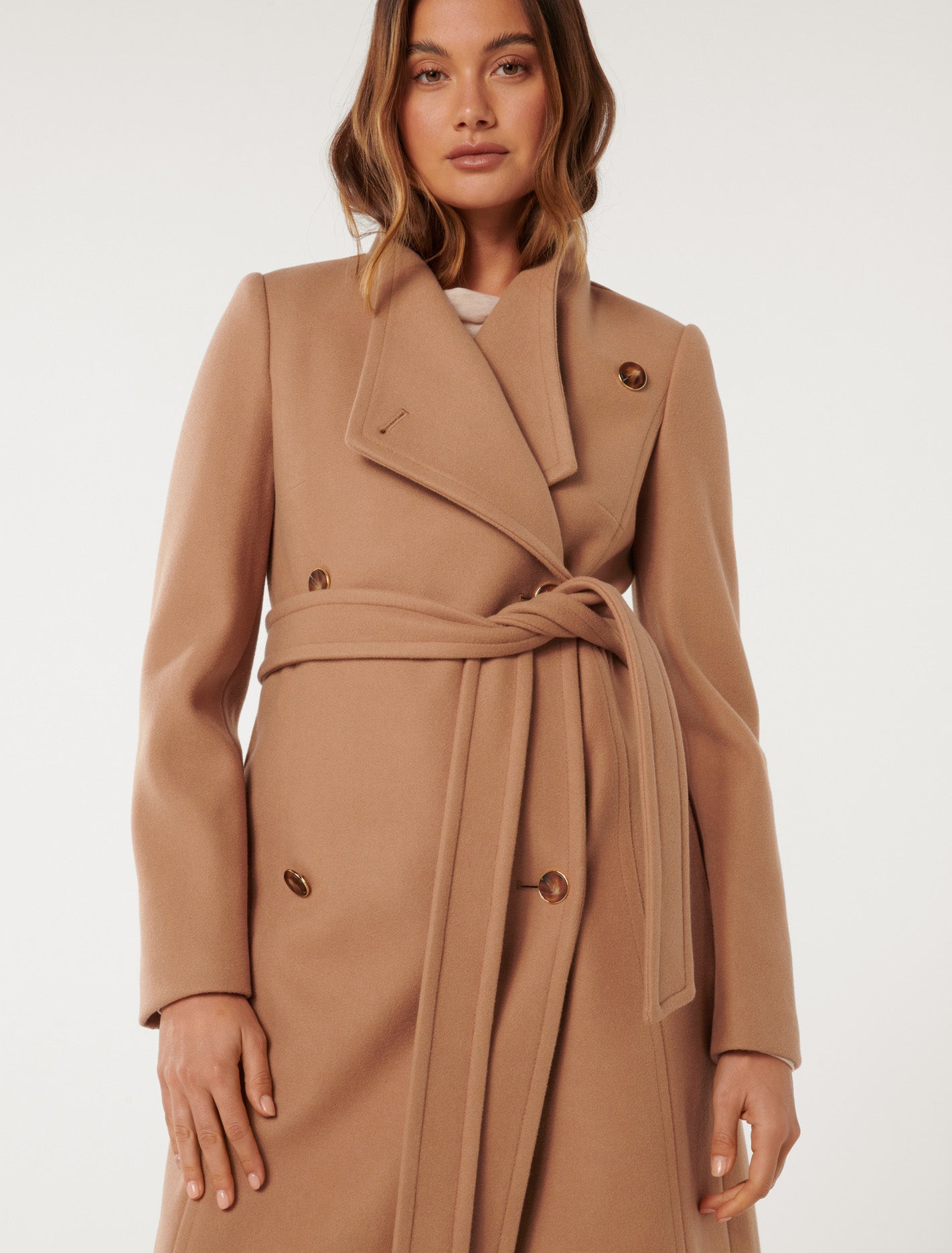 Ari Funnel-Neck Coat Camel