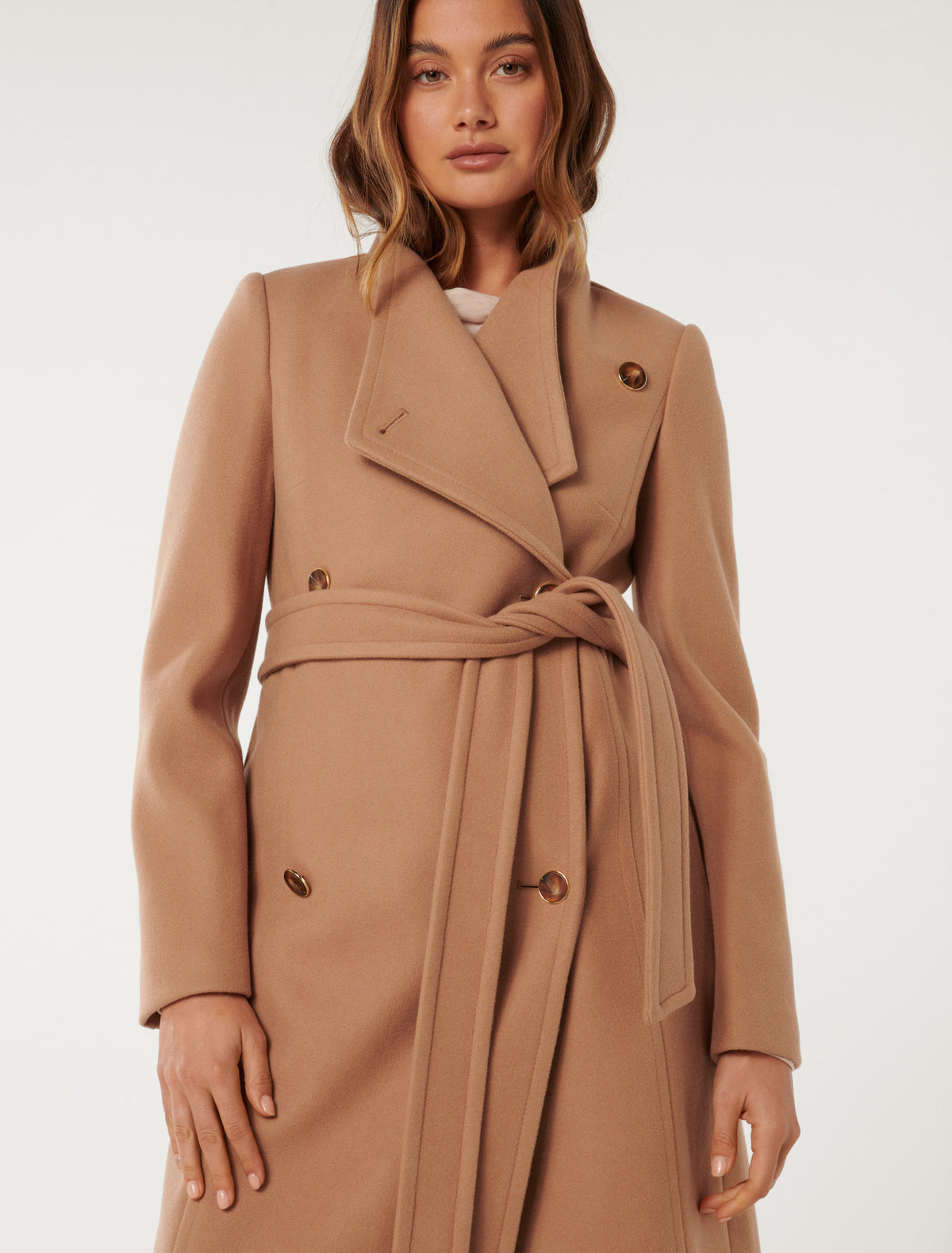 Ari Funnel-Neck Coat Camel