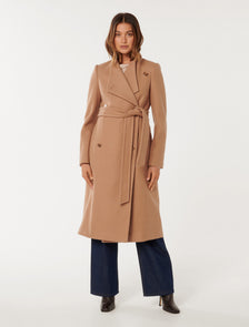 Ari Funnel-Neck Coat Camel