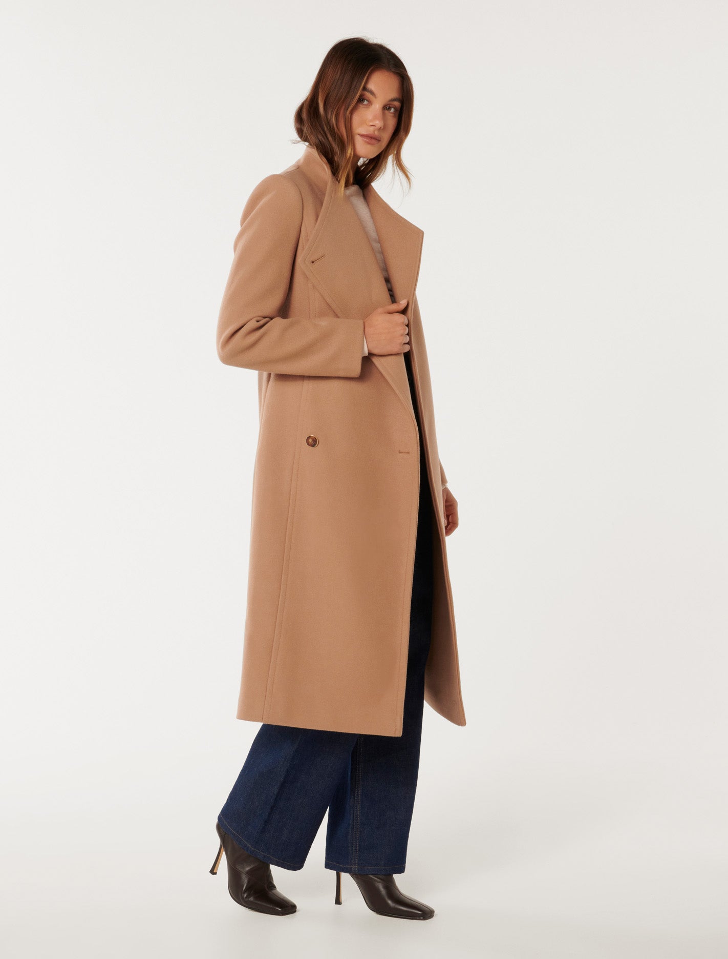 Ari Funnel-Neck Coat Camel