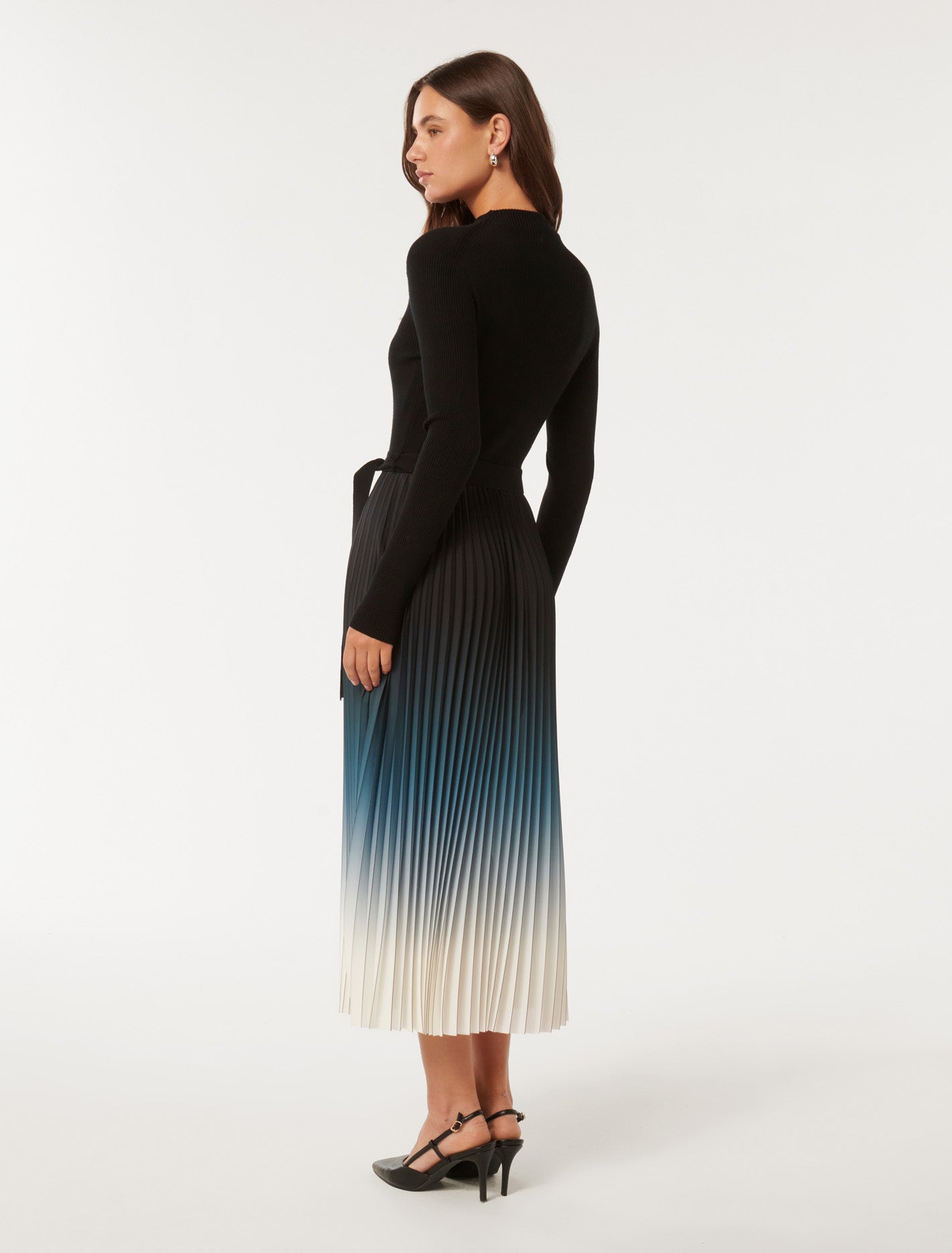Harmony Ombre Pleat Midi Dress Black Ombre