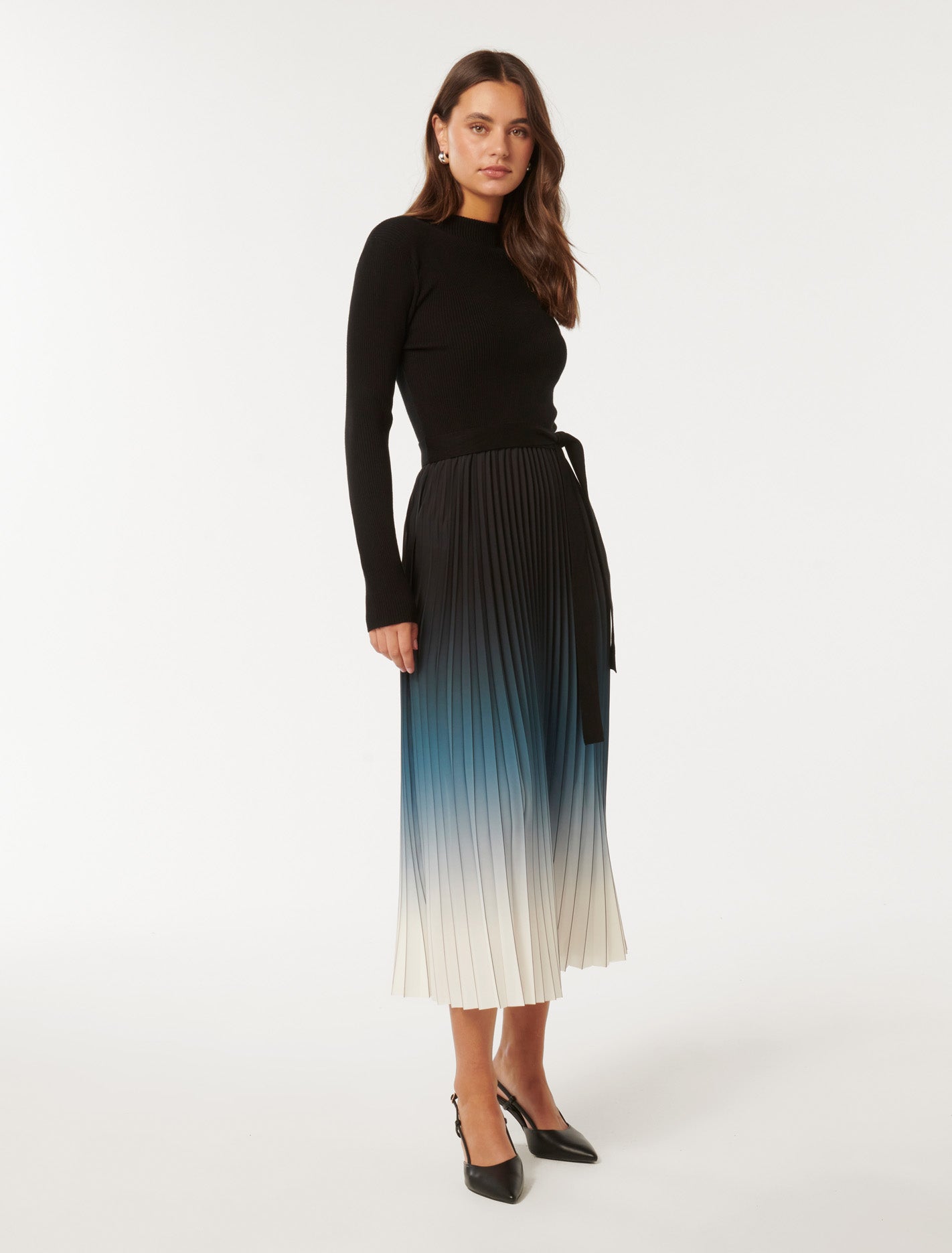 Harmony Ombre Pleat Midi Dress Black Ombre