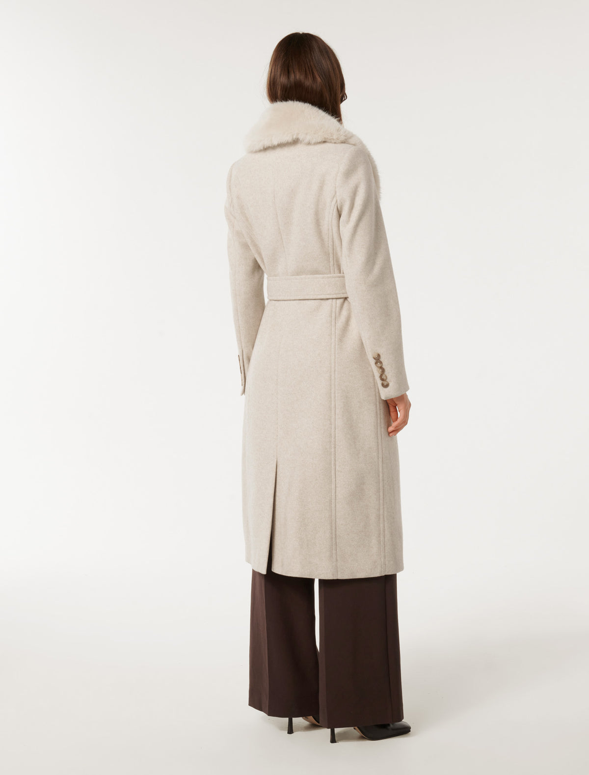 Monica Faux-Fur Collar Wrap Coat Mink Marle