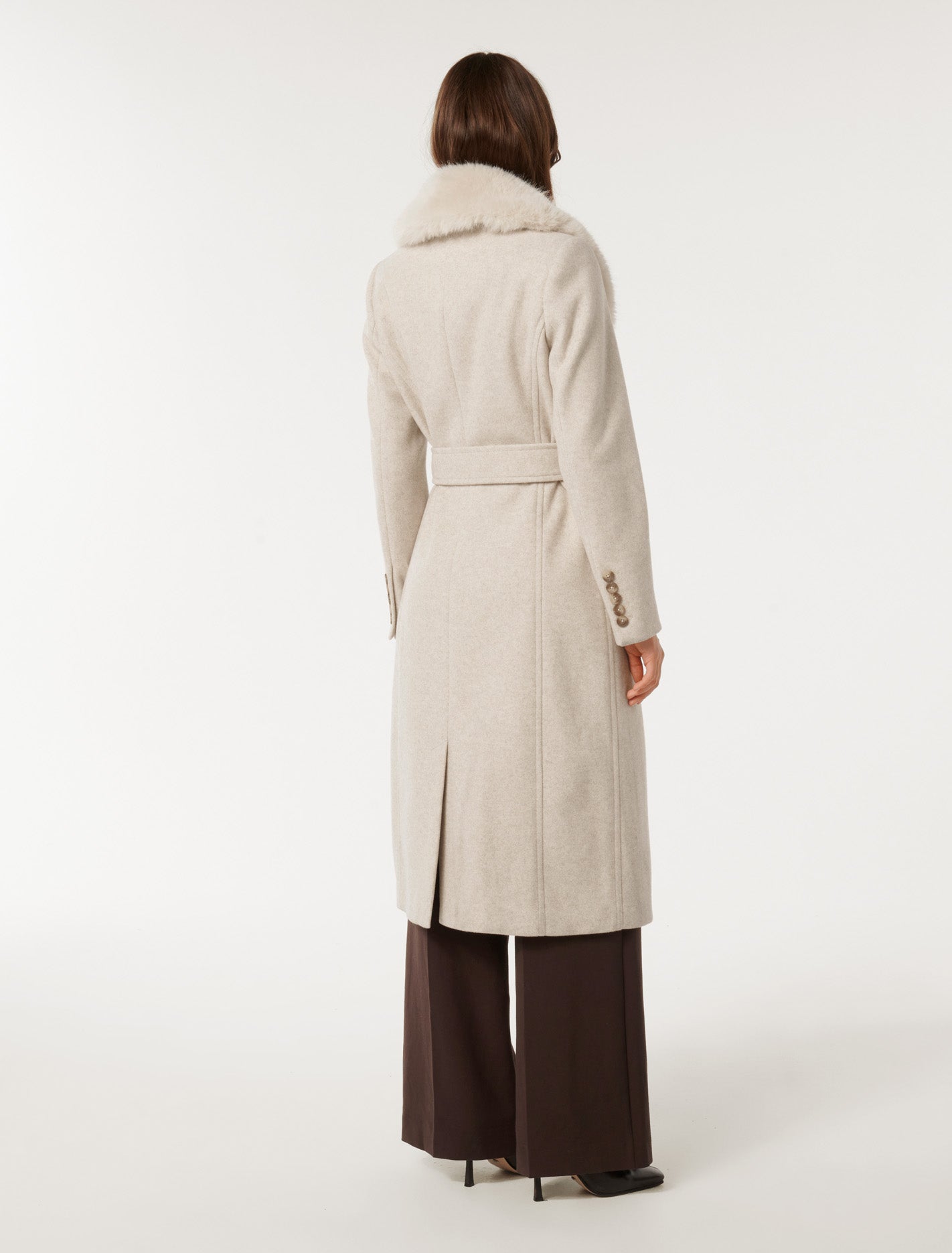 Monica Faux-Fur Collar Wrap Coat Mink Marle