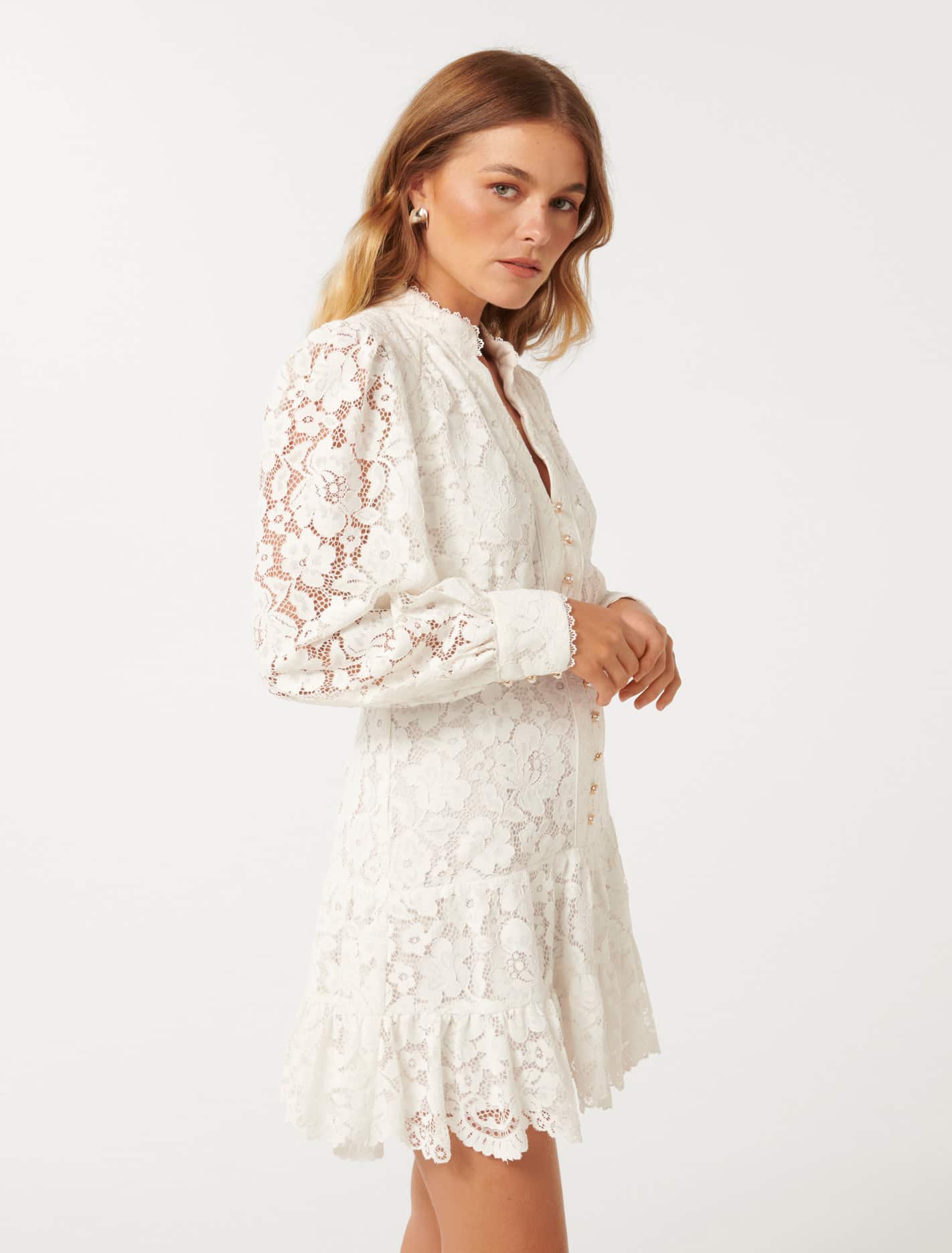 Evie Petite Lace Mini Dress Porcelain
