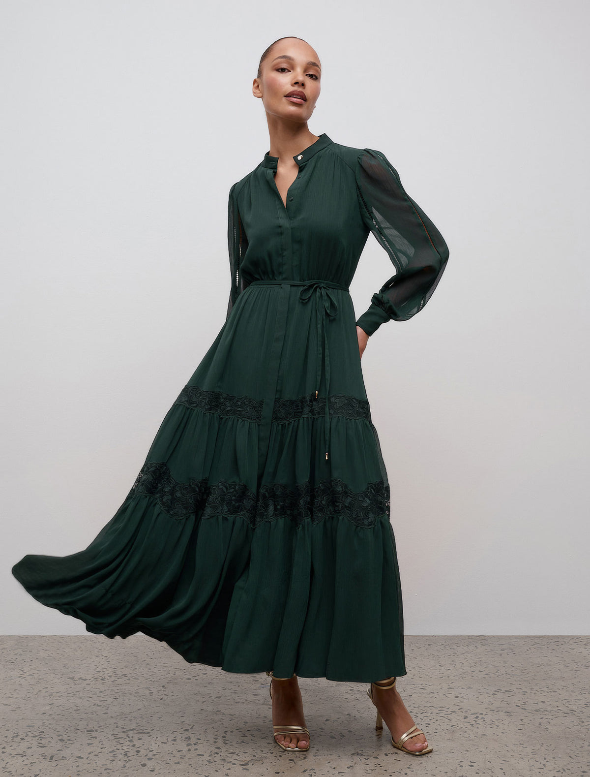 Rue Trim Detail Midi Dress Forest Moss
