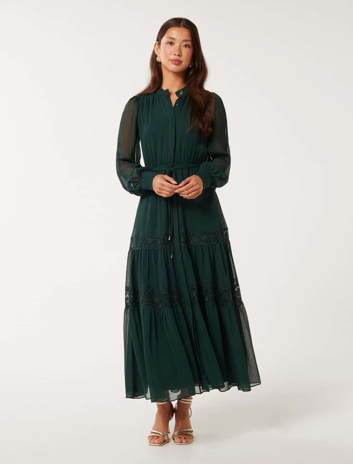 Rue Trim Detail Midi Dress Forest Moss