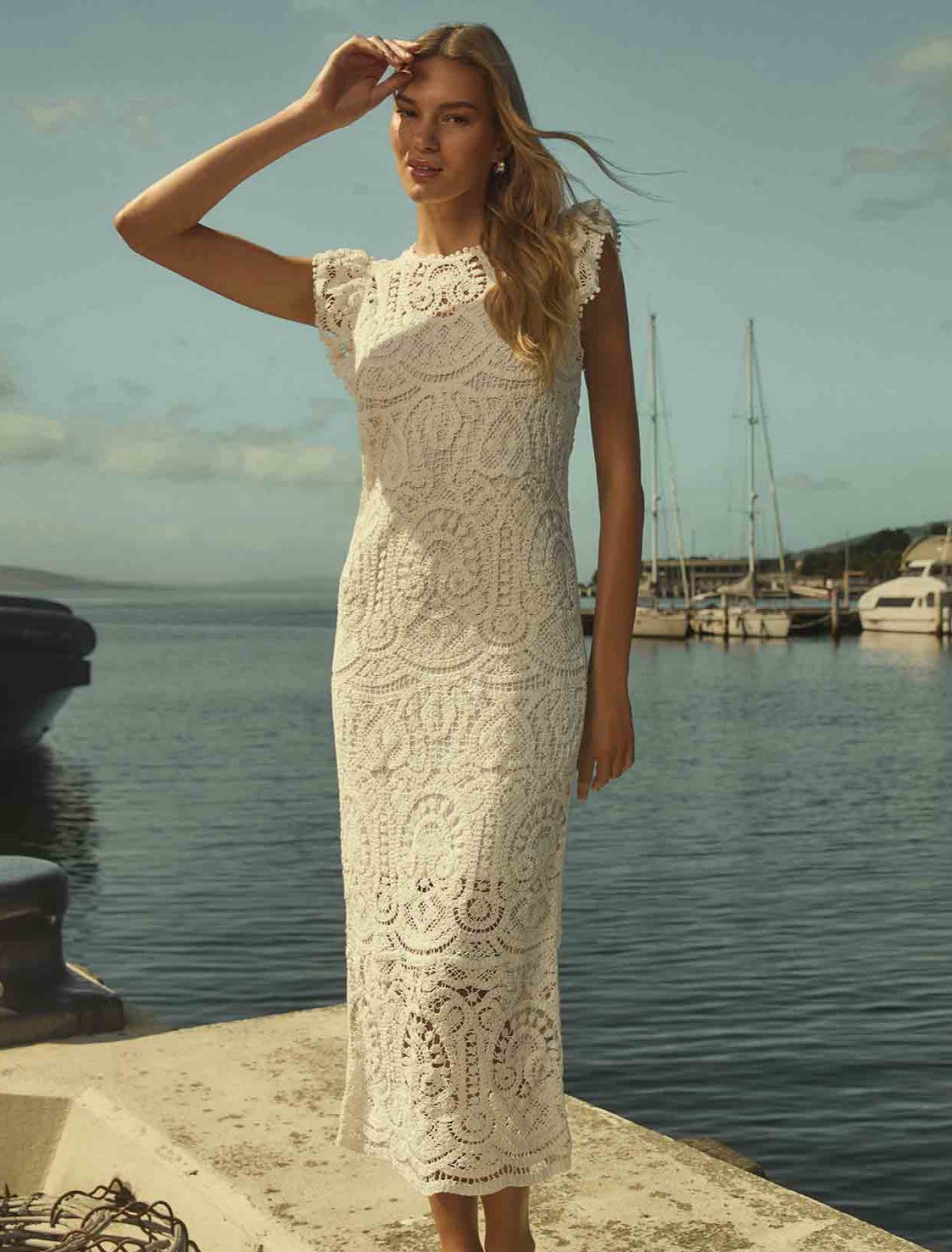 Lilly Lace Midi Dress Porcelain