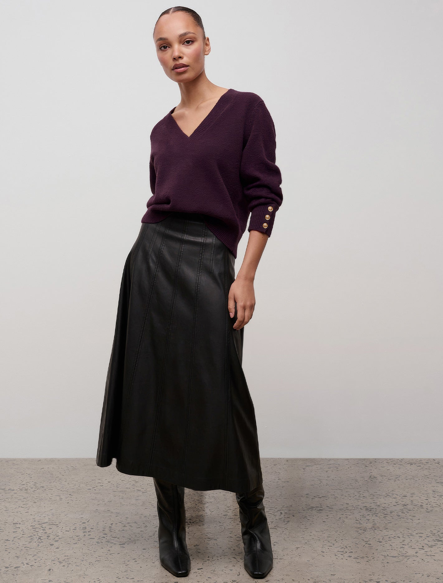 Sabrina Button Cuff Knit Sweater Mulberry