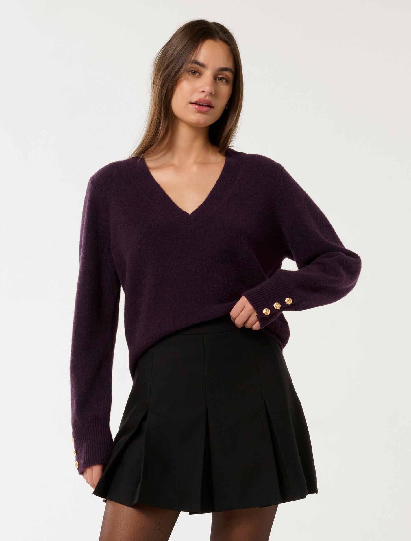 Sabrina Button Cuff Knit Sweater Mulberry