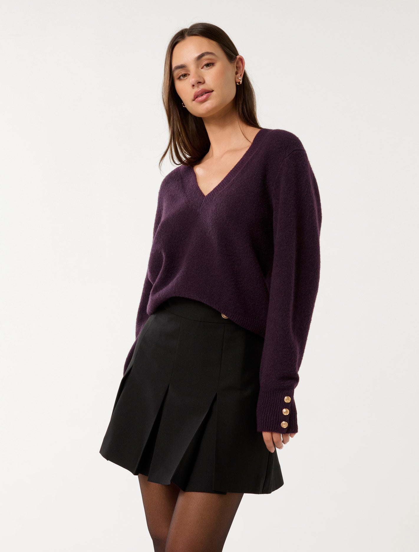 Sabrina Button Cuff Knit Sweater Mulberry