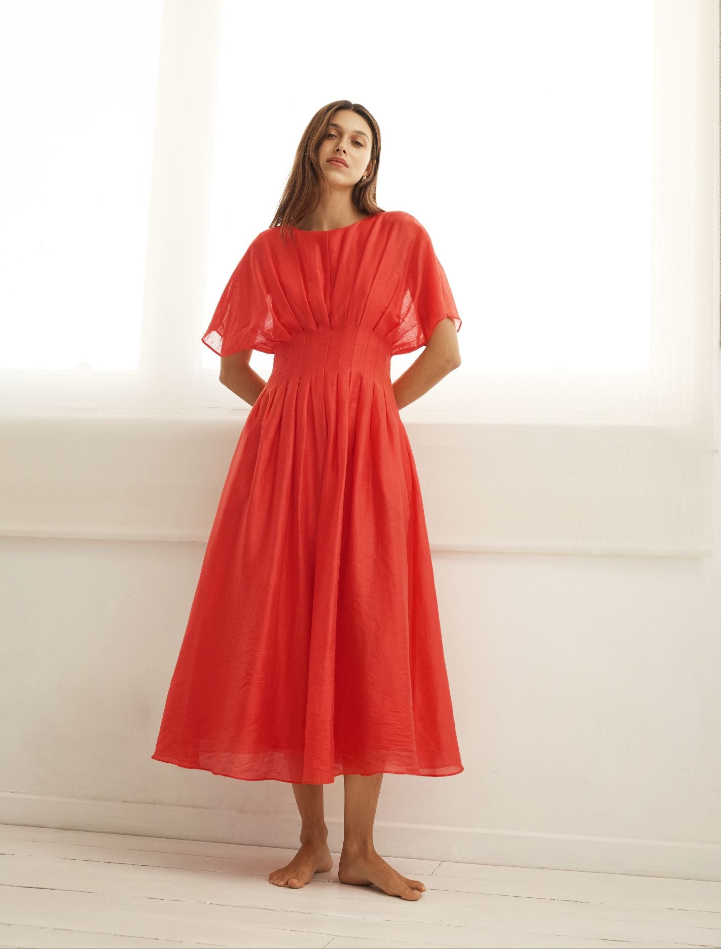 Eve Seam Detail Midi Dress Cherry Tomato