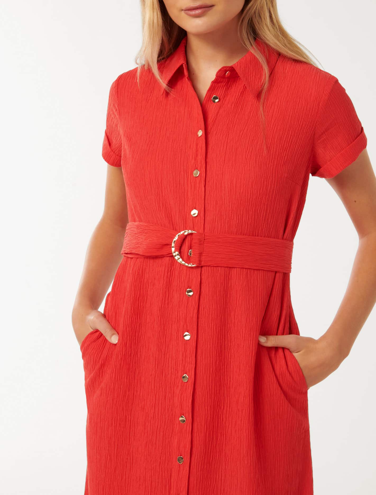 Briley Textured Shirt Dress Cherry Tomato