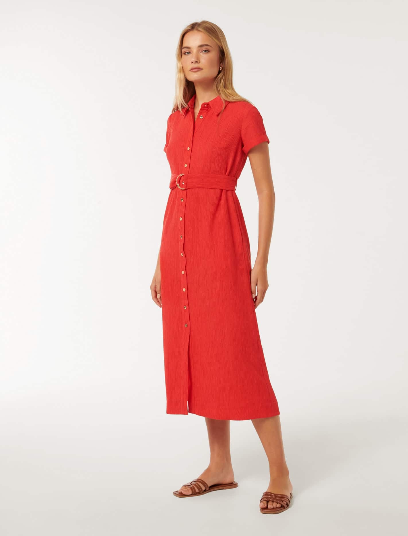 Briley Textured Shirt Dress Cherry Tomato