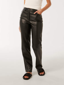 Una Vegan Leather Straight Leg Pant Black