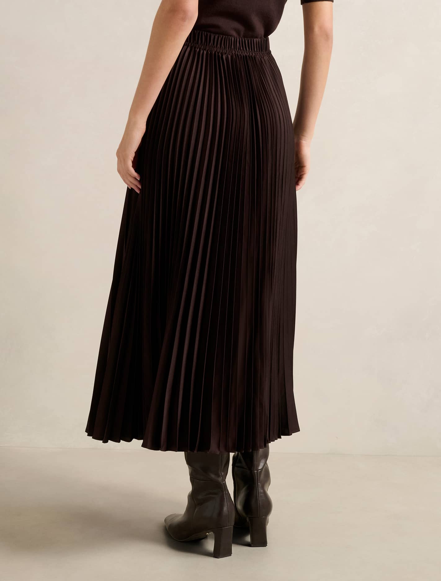 Estelle Satin Pleated Midi Skirt Chocolate