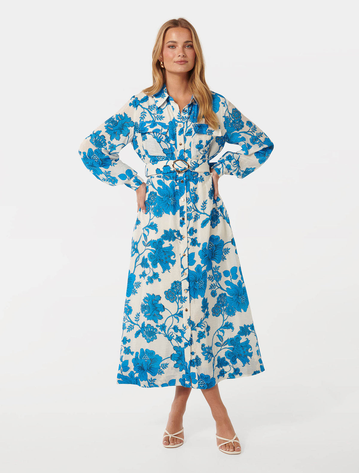 Janie Printed Shirt Midi Large Blue Leila Chintz
