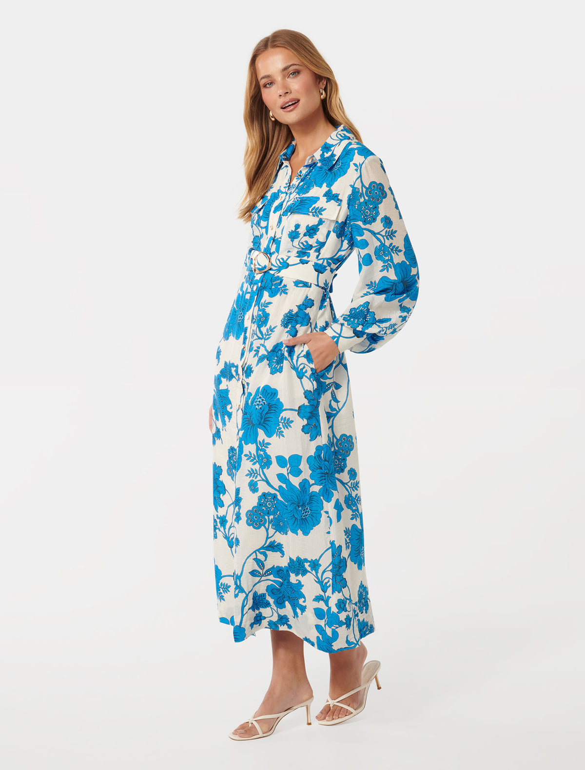 Janie Printed Shirt Midi Large Blue Leila Chintz