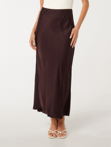 Prue Satin Bias Midaxi skirt Bitter Cherry