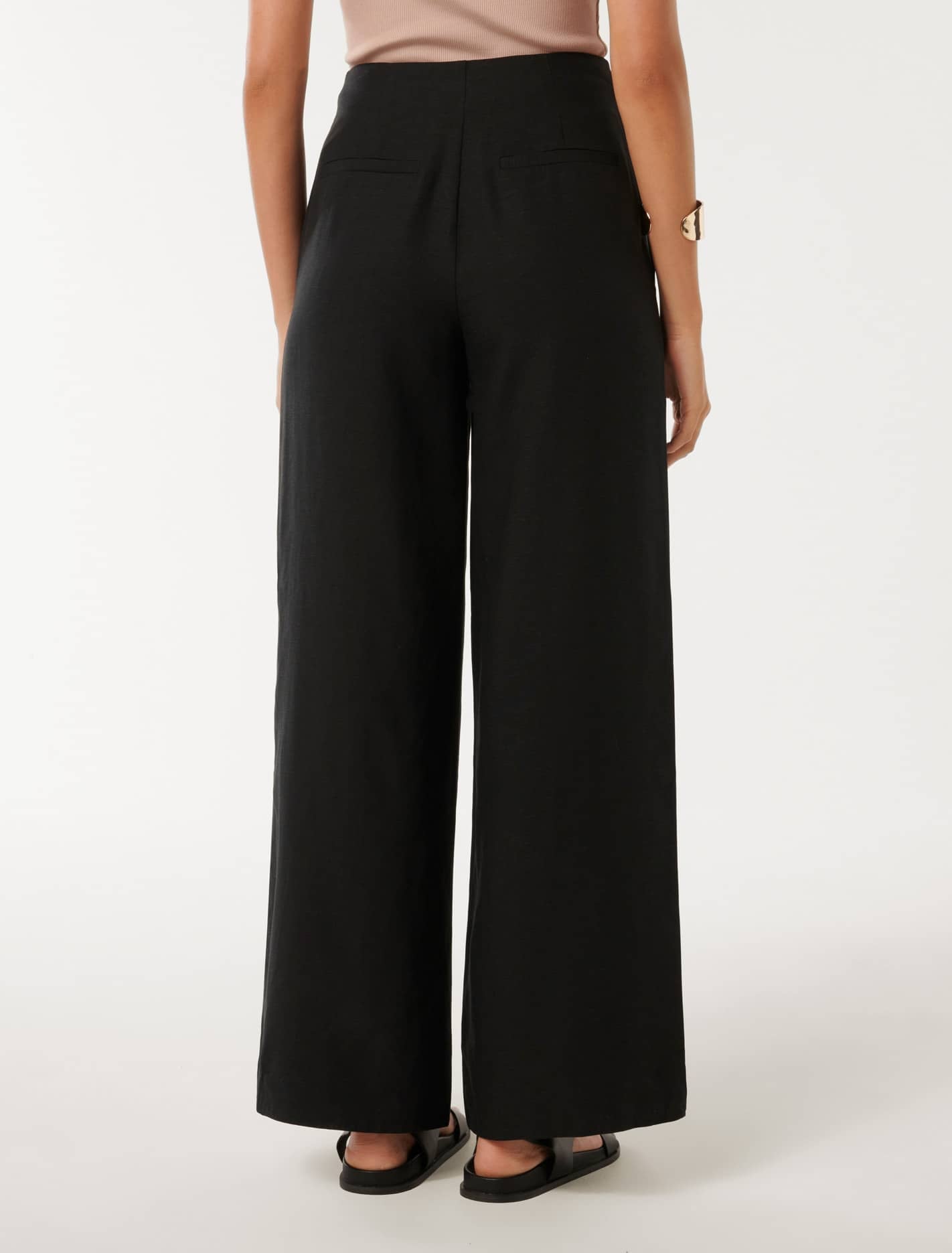 Mona Linen Wide Leg Pant Black