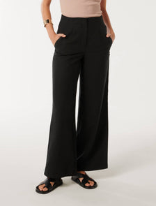 Mona Linen Wide Leg Pant Black