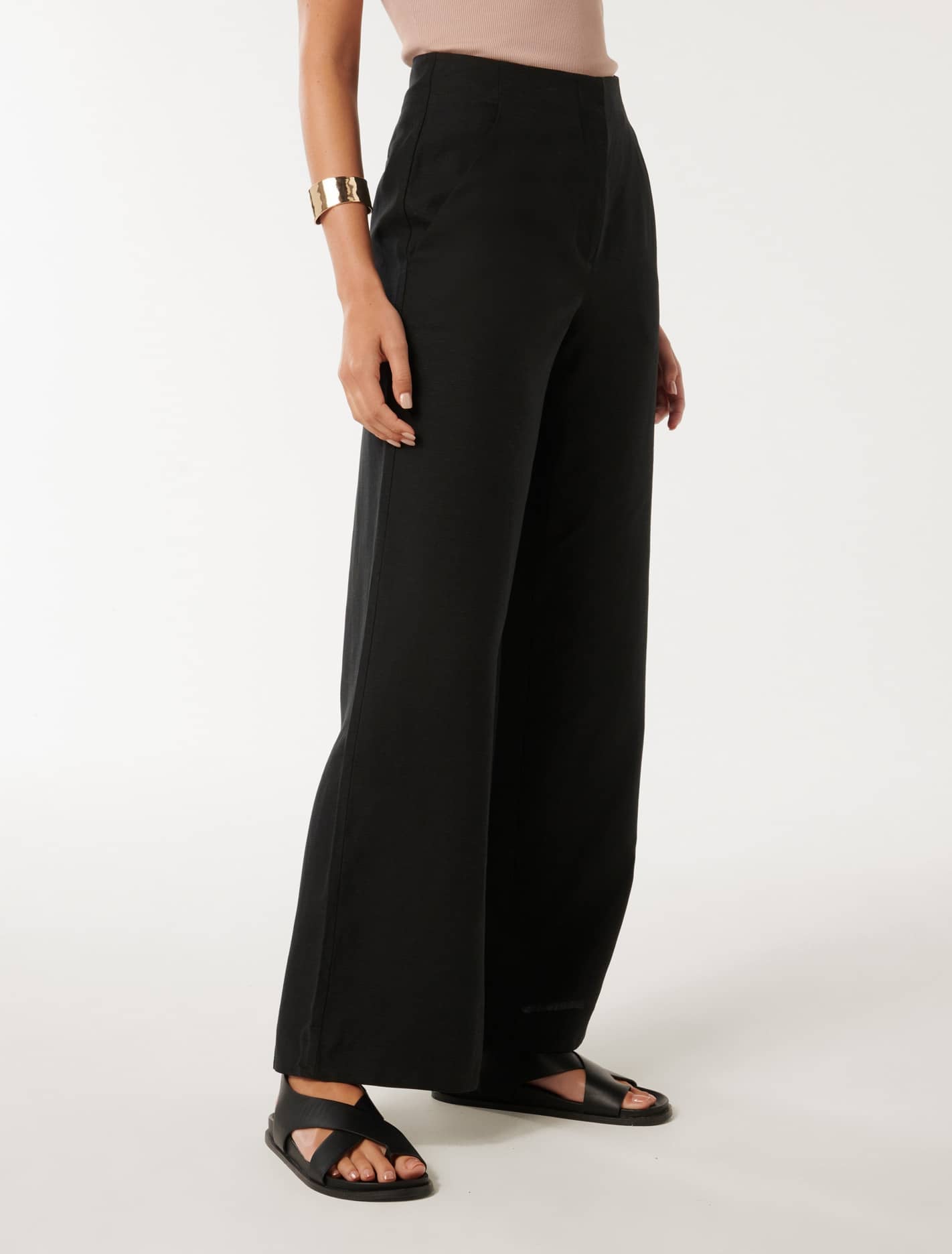 Mona Linen Wide Leg Pant Black
