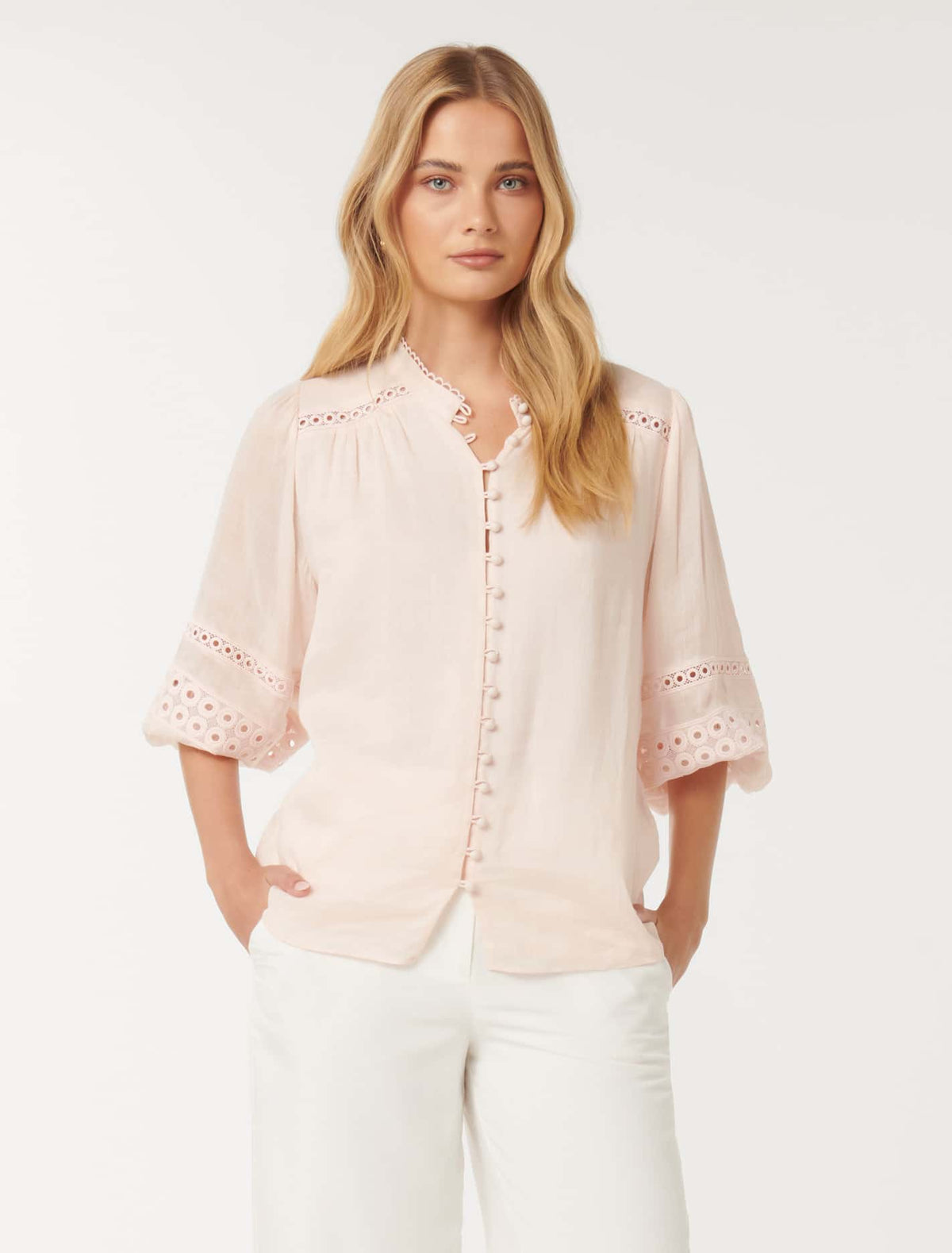 Tatiana Trim Insert Blouse Cotton Breeze