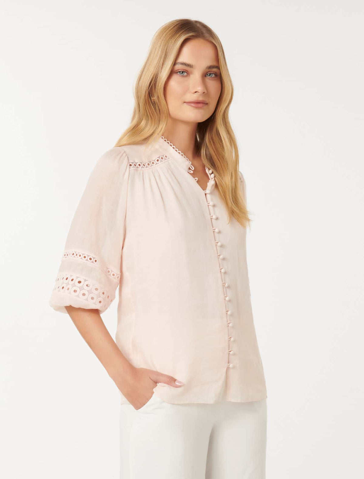 Tatiana Trim Insert Blouse Cotton Breeze
