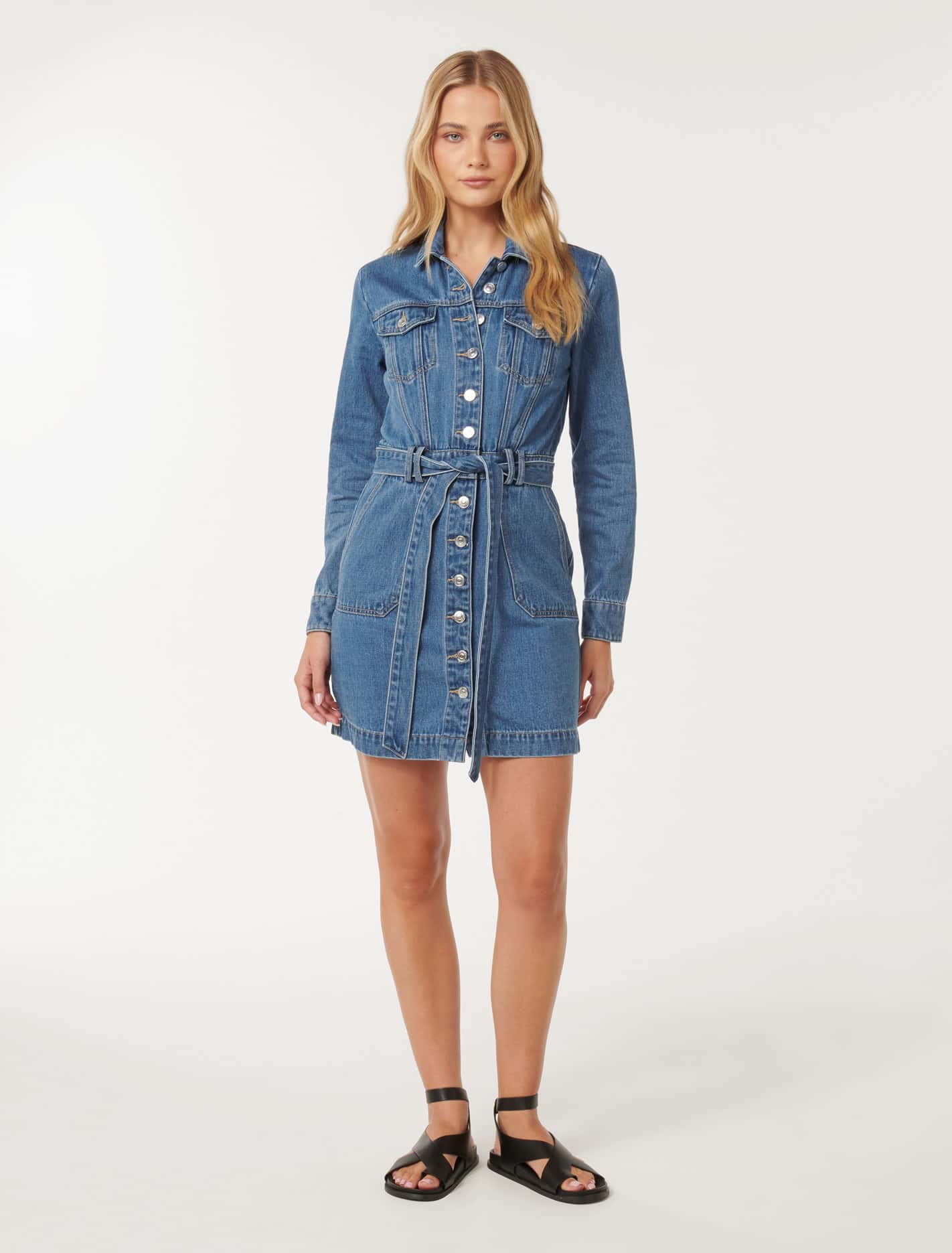 Raelyn Denim Dress Mid Wash