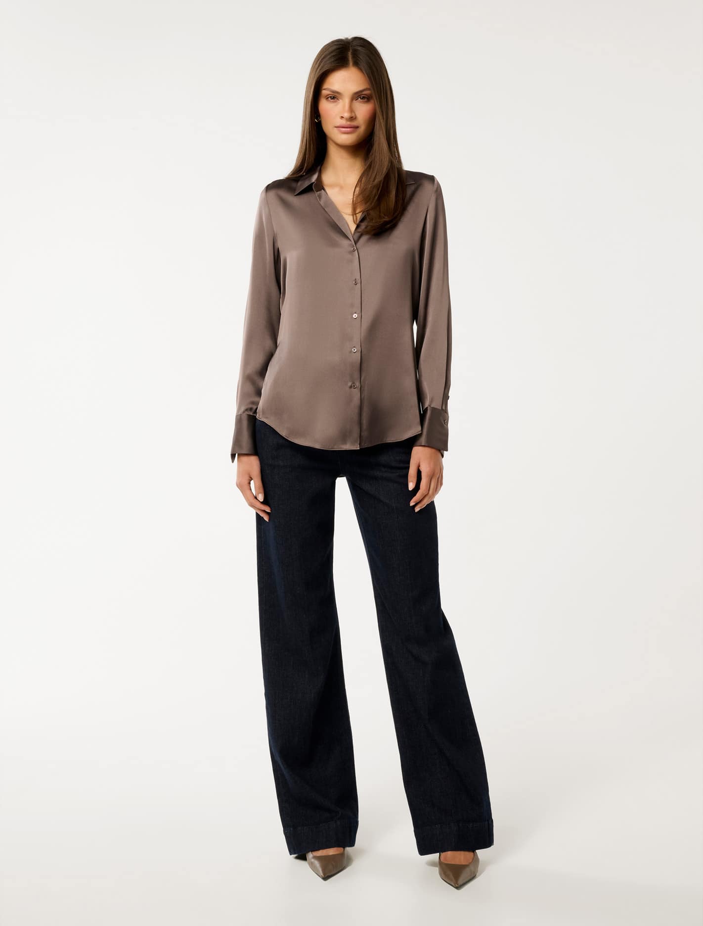 Harvey Notched Neck Satin Shirt Moonlight