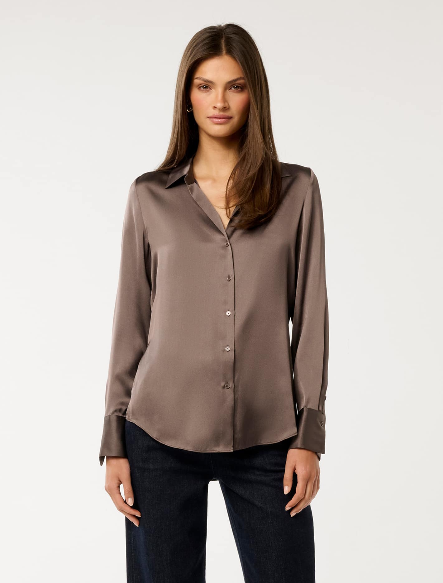 Harvey Notched Neck Satin Shirt Moonlight