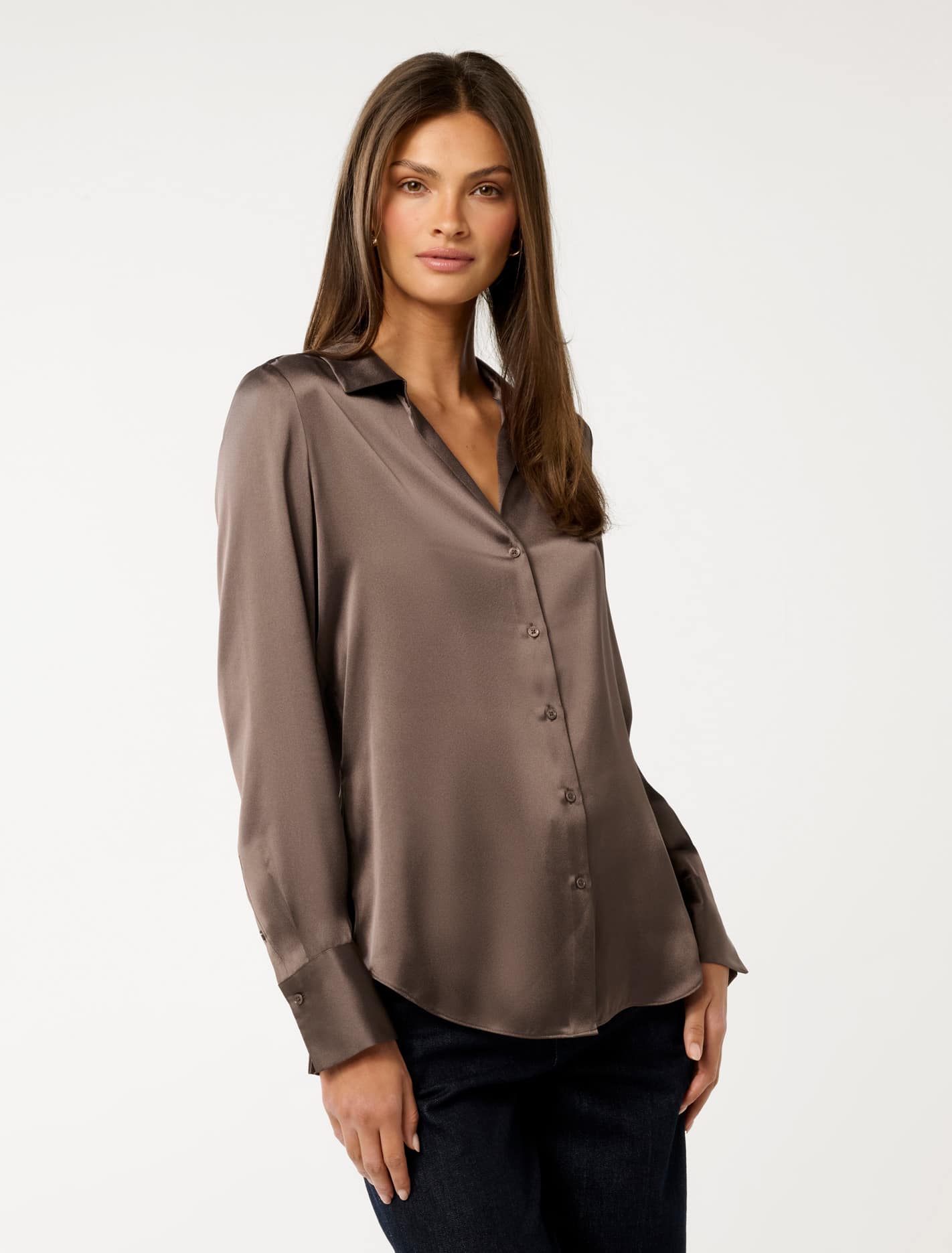 Harvey Notched Neck Satin Shirt Moonlight