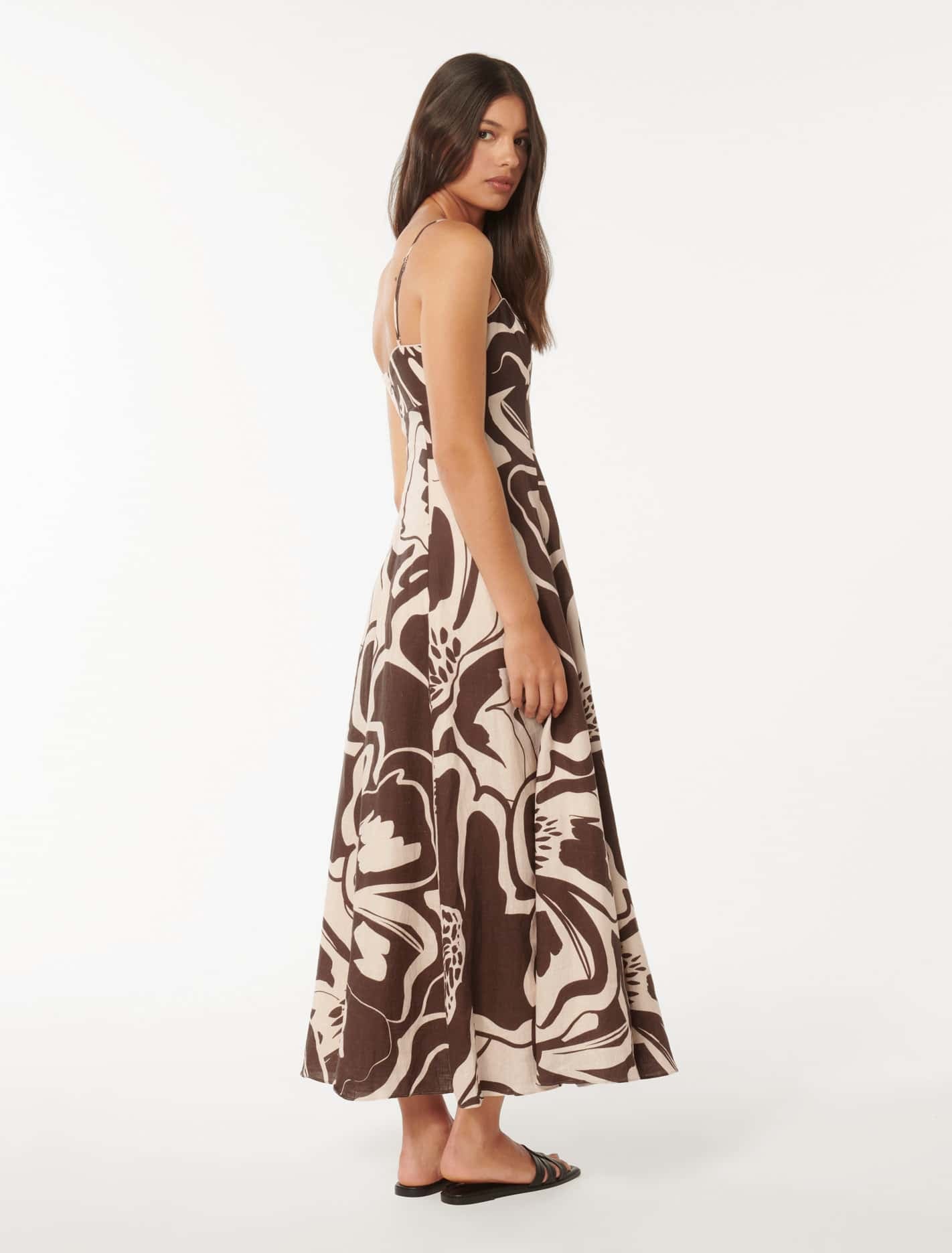 Vayda Strap Midi Sun Dress Brown Dunstan