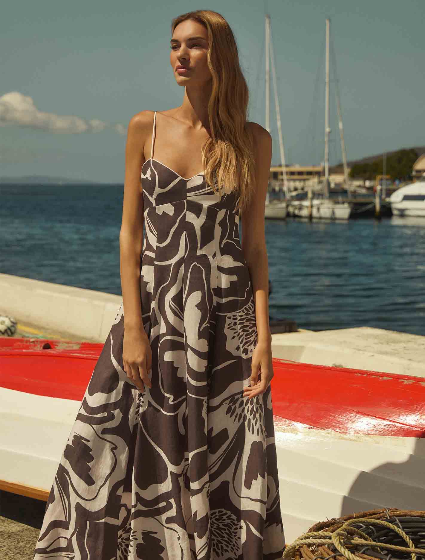 Vayda Strap Midi Sun Dress Brown Dunstan
