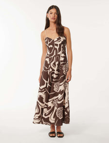 Vayda Strap Midi Sun Dress Brown Dunstan