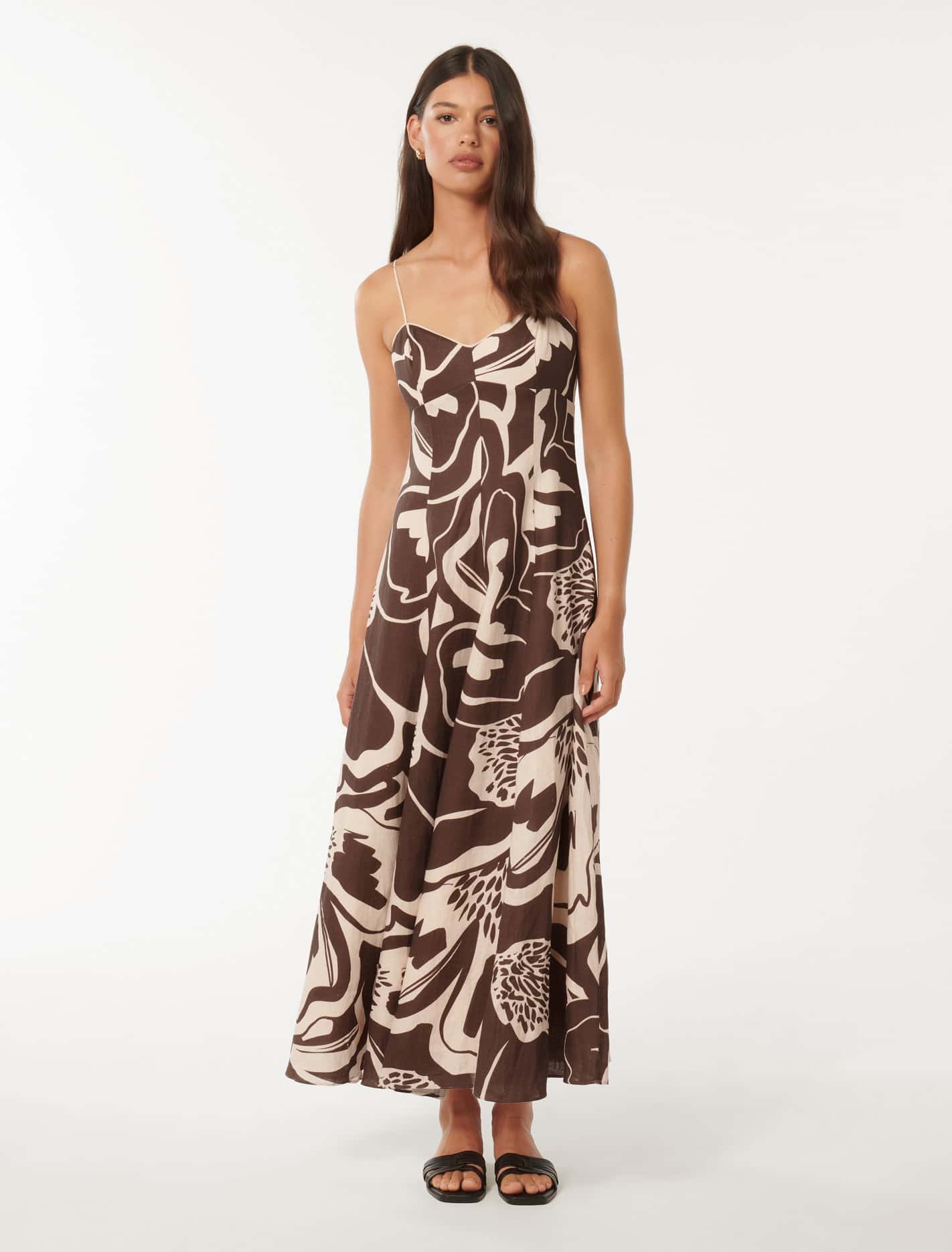 Vayda Strap Midi Sun Dress Brown Dunstan