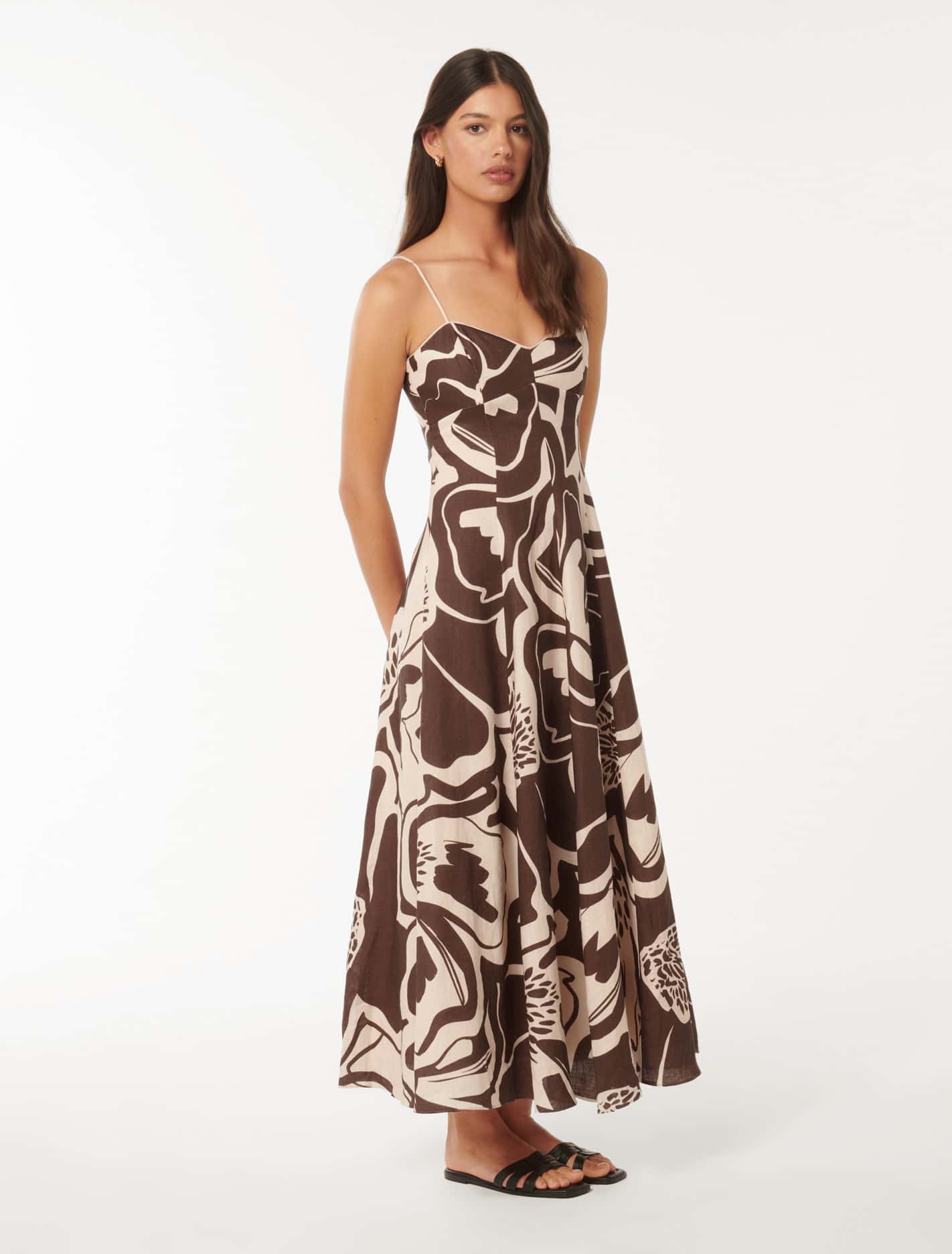 Vayda Strap Midi Sun Dress Brown Dunstan