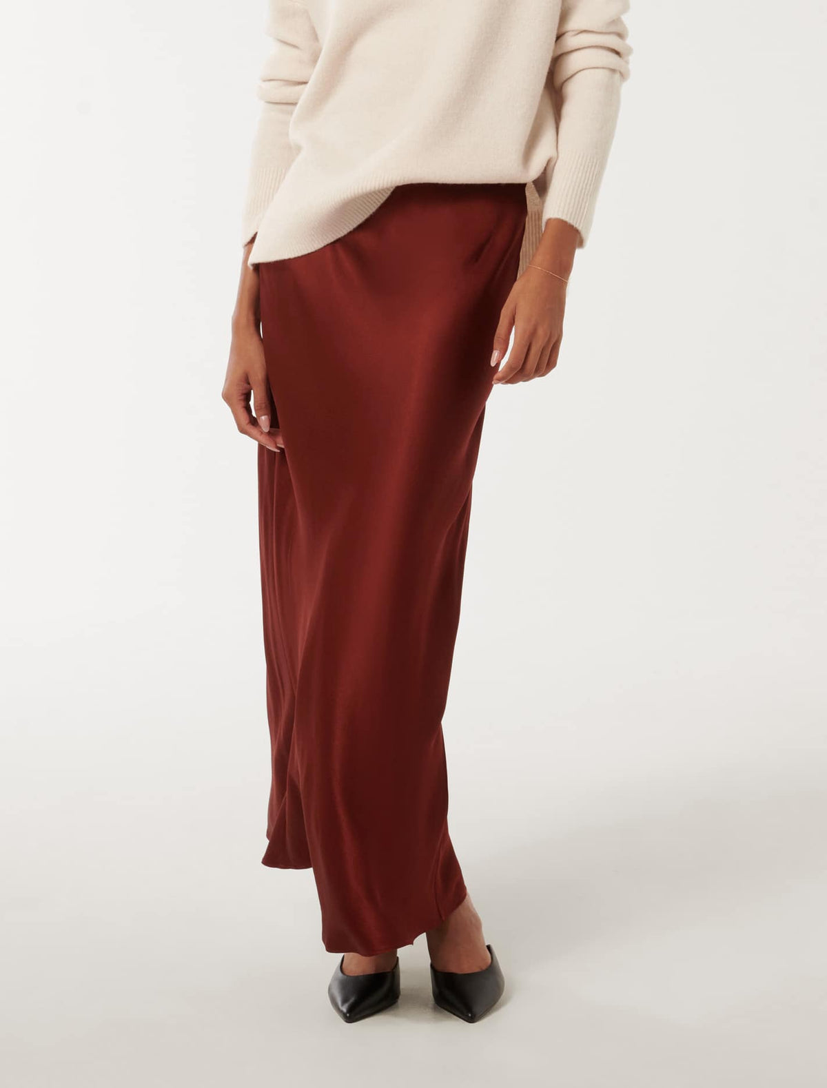 Prue Petite Satin Bias Midaxi Skirt Burnt Red