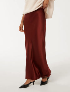 Prue Petite Satin Bias Midaxi Skirt Burnt Red