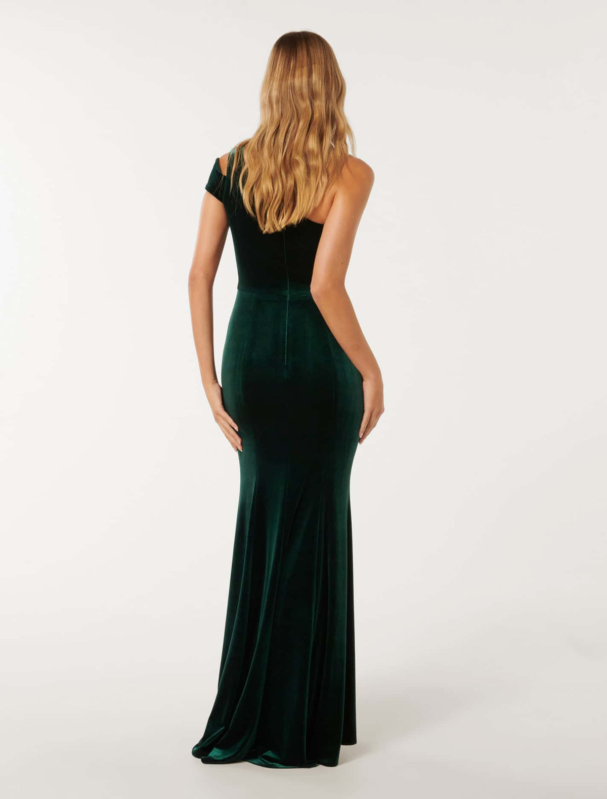 Elena Velvet One-Shoulder Gown Hunter Green