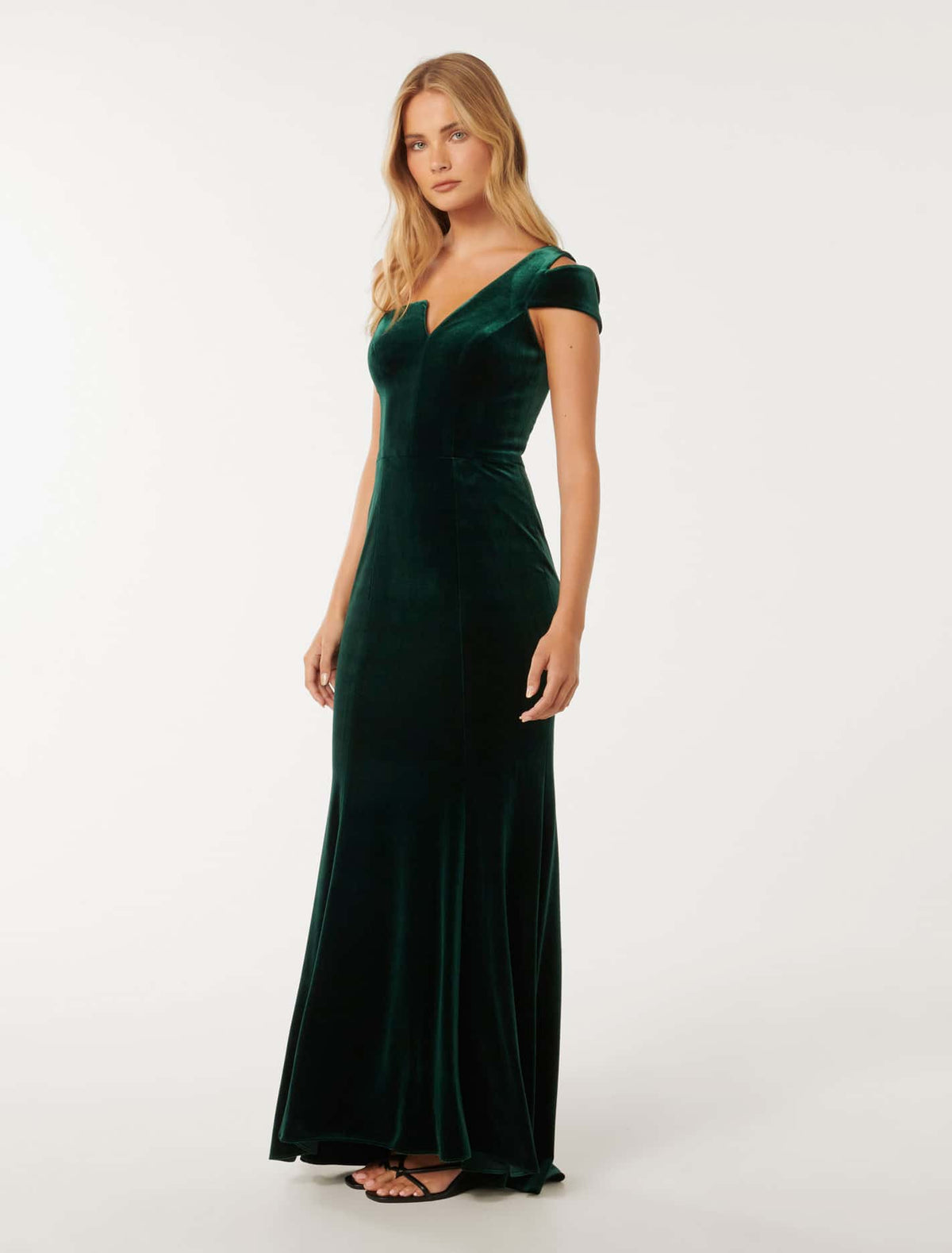 Elena Velvet One-Shoulder Gown Hunter Green