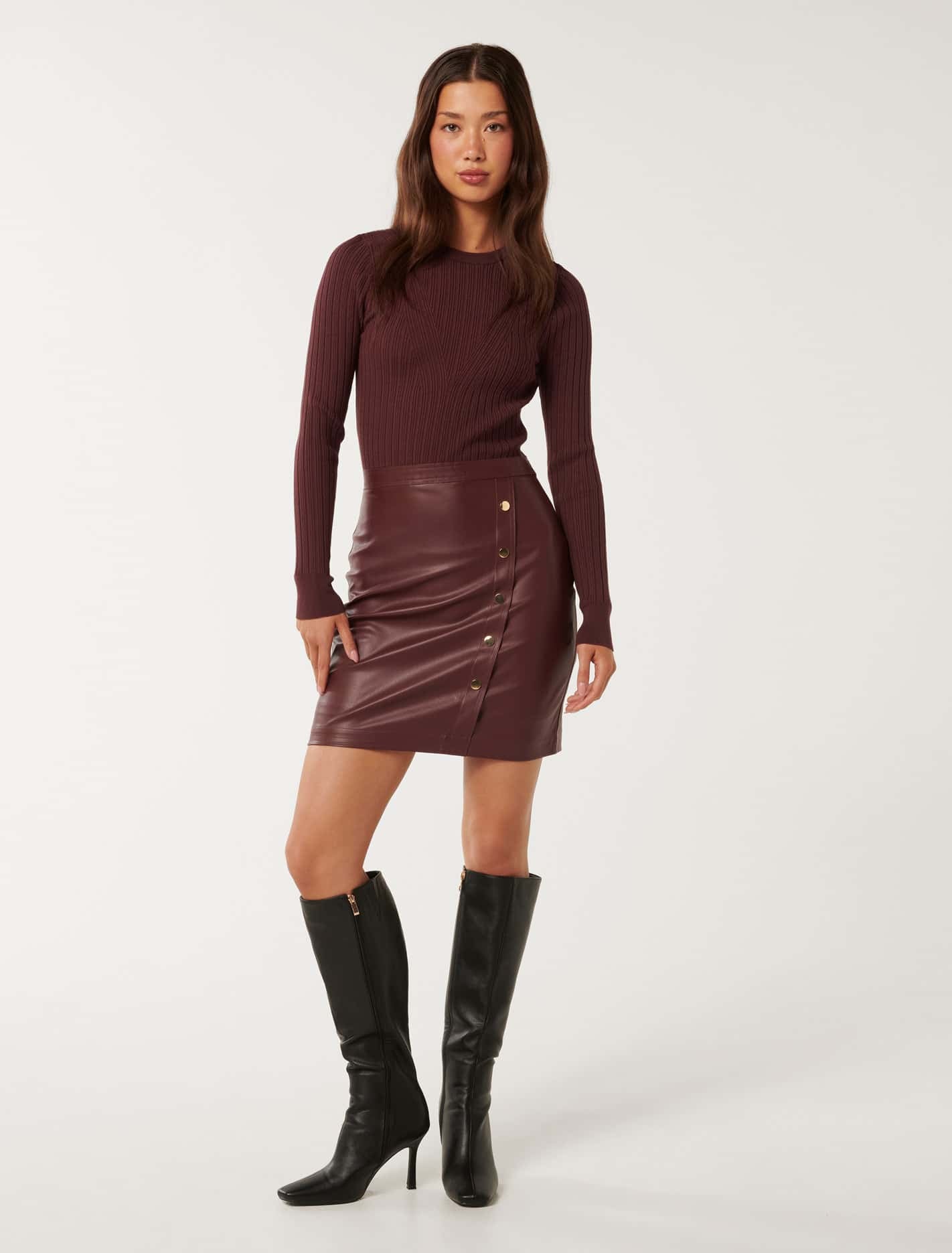 Lara Pu Mixed Mini Dress Madder Brown