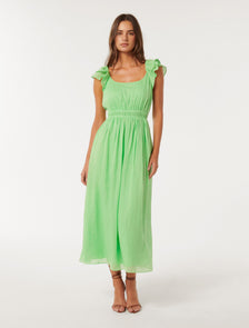 Tonya Flutter Sleeve Dress Green Guage