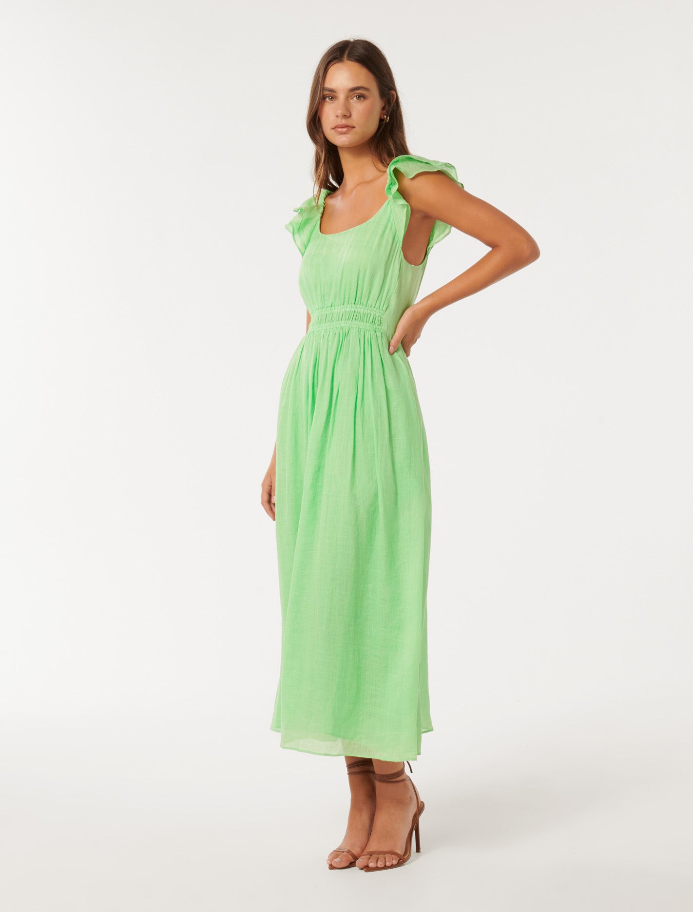 Tonya Flutter Sleeve Dress Green Guage