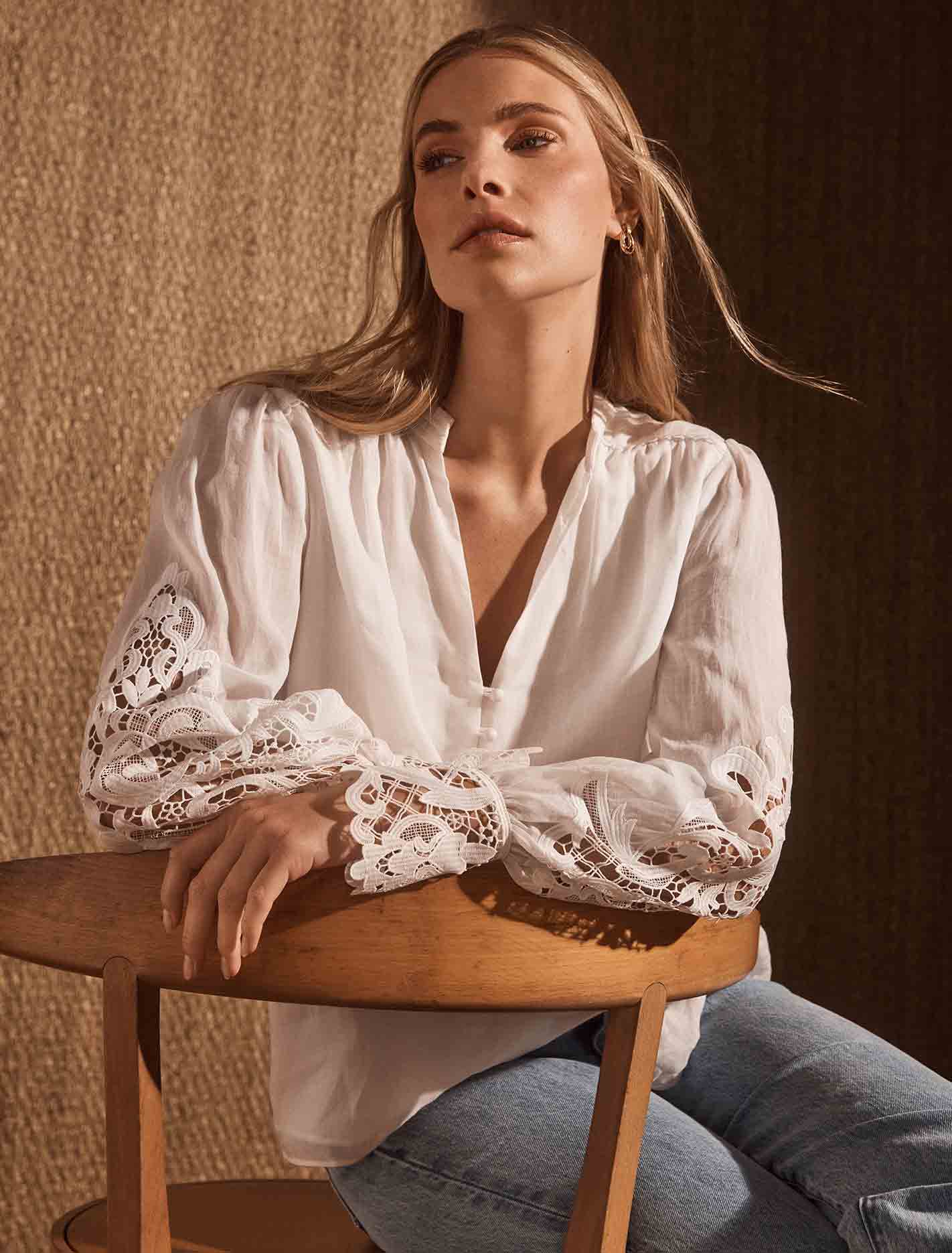 Aria Lace Mix Blouse Porcelain