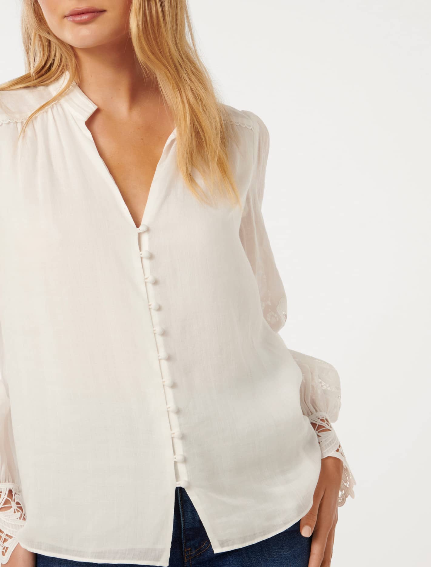 Aria Lace Mix Blouse Porcelain