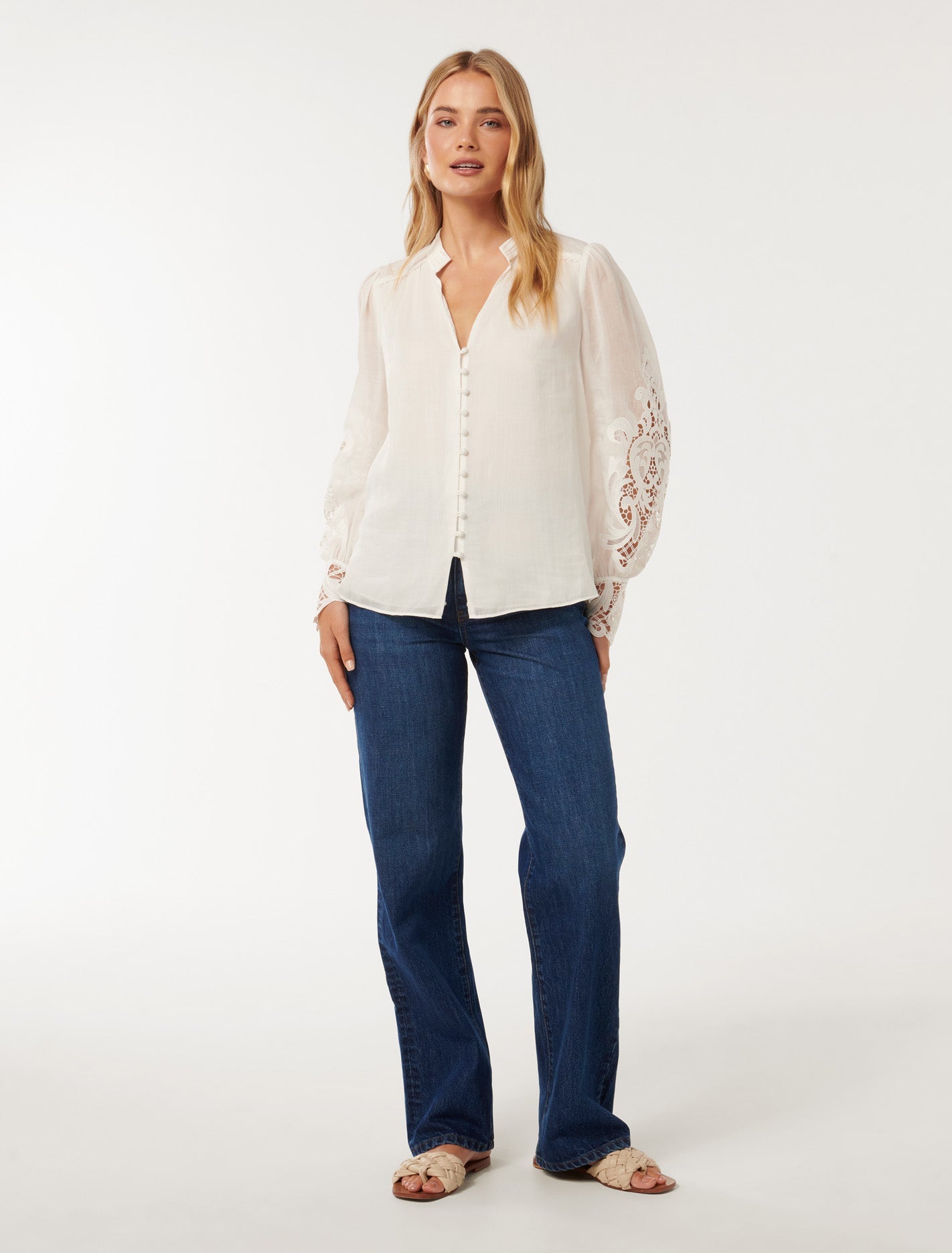 Aria Lace Mix Blouse Porcelain