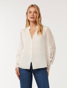 Aria Lace Mix Blouse Porcelain