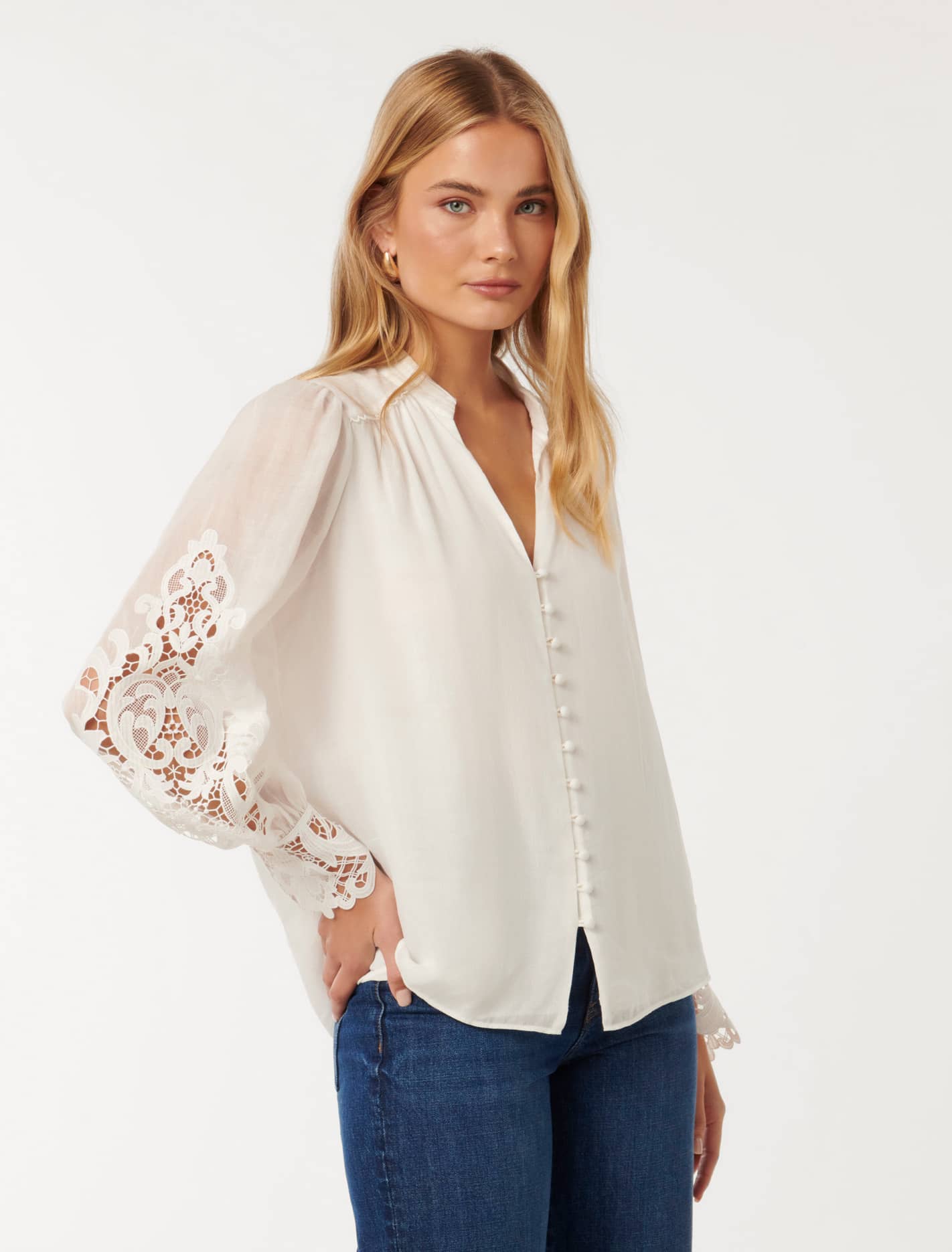 Aria Lace Mix Blouse Porcelain