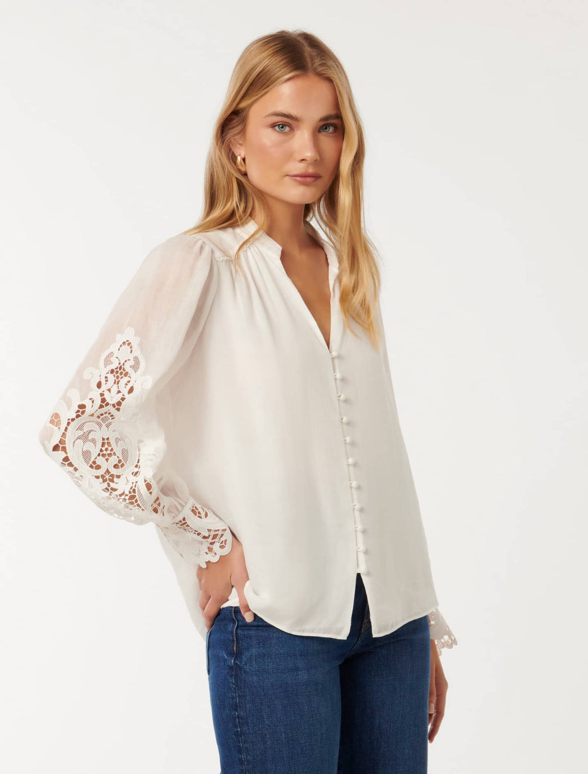 Aria Lace Mix Blouse Porcelain